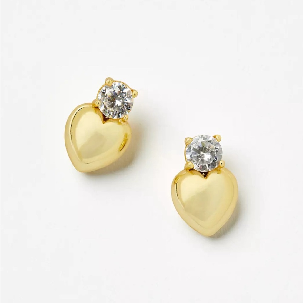 Pave Puffy Heart Stud Earrings - LOFT - NWT